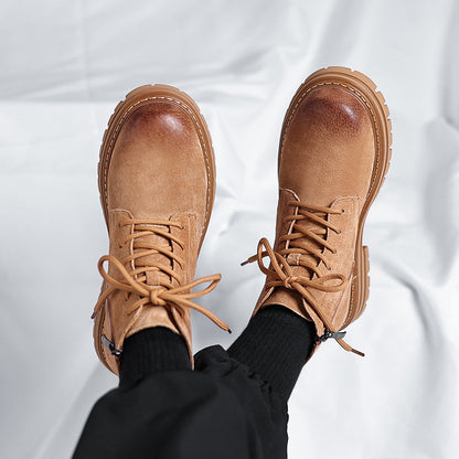 High-top Leather Shoes Leather Zipper Short Boots - My Store