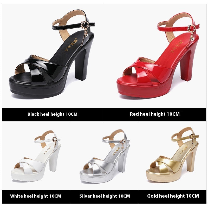 Women's Chunky Heel Summer New Patent Leather Plus Size Platform Women's Shoes - My Store