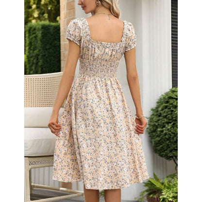 Women's Floral Summer Dress Casual Short Sleeve Ruffle Flowy Midi Sundress Boho Beach Vacation Dress - My Store