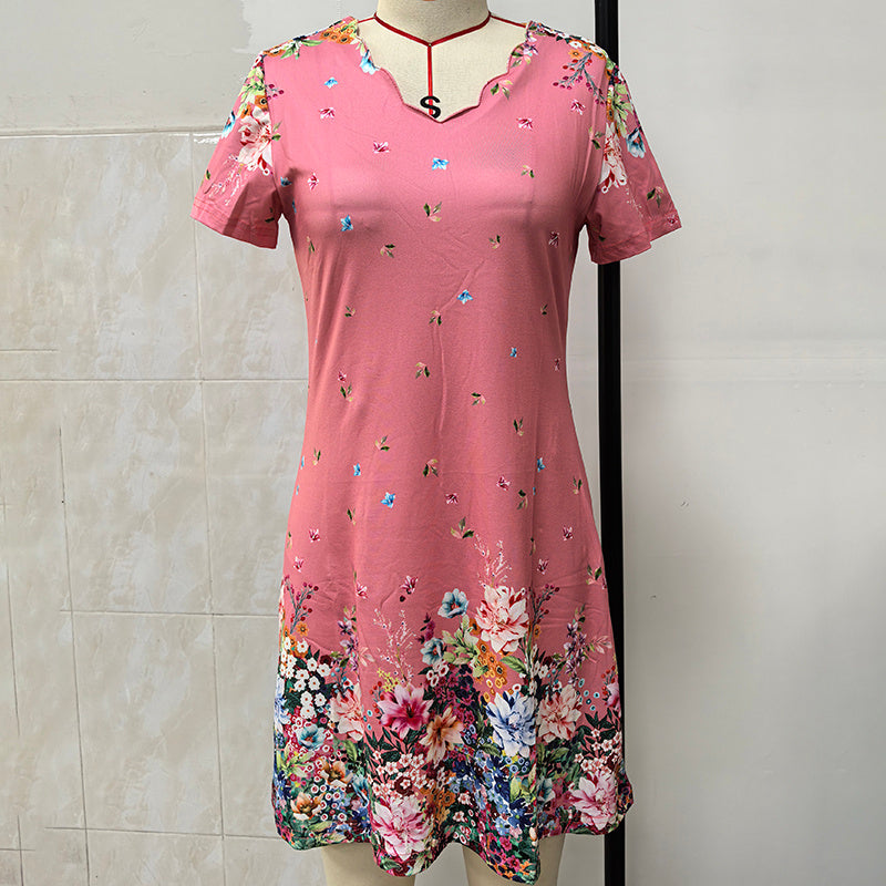 Women's Summer Short Sleeve Casual Dresses Sweet Cute V-Neck Floral Sundresses - My Store