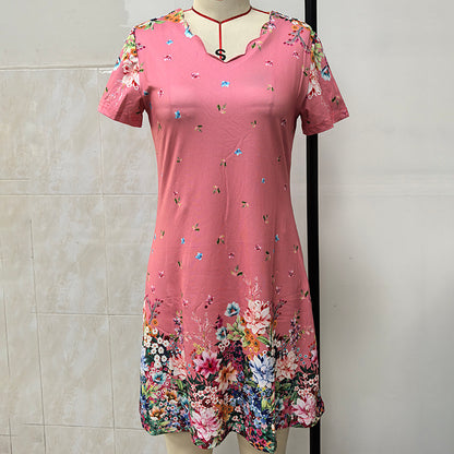 Women's Summer Short Sleeve Casual Dresses Sweet Cute V-Neck Floral Sundresses - My Store