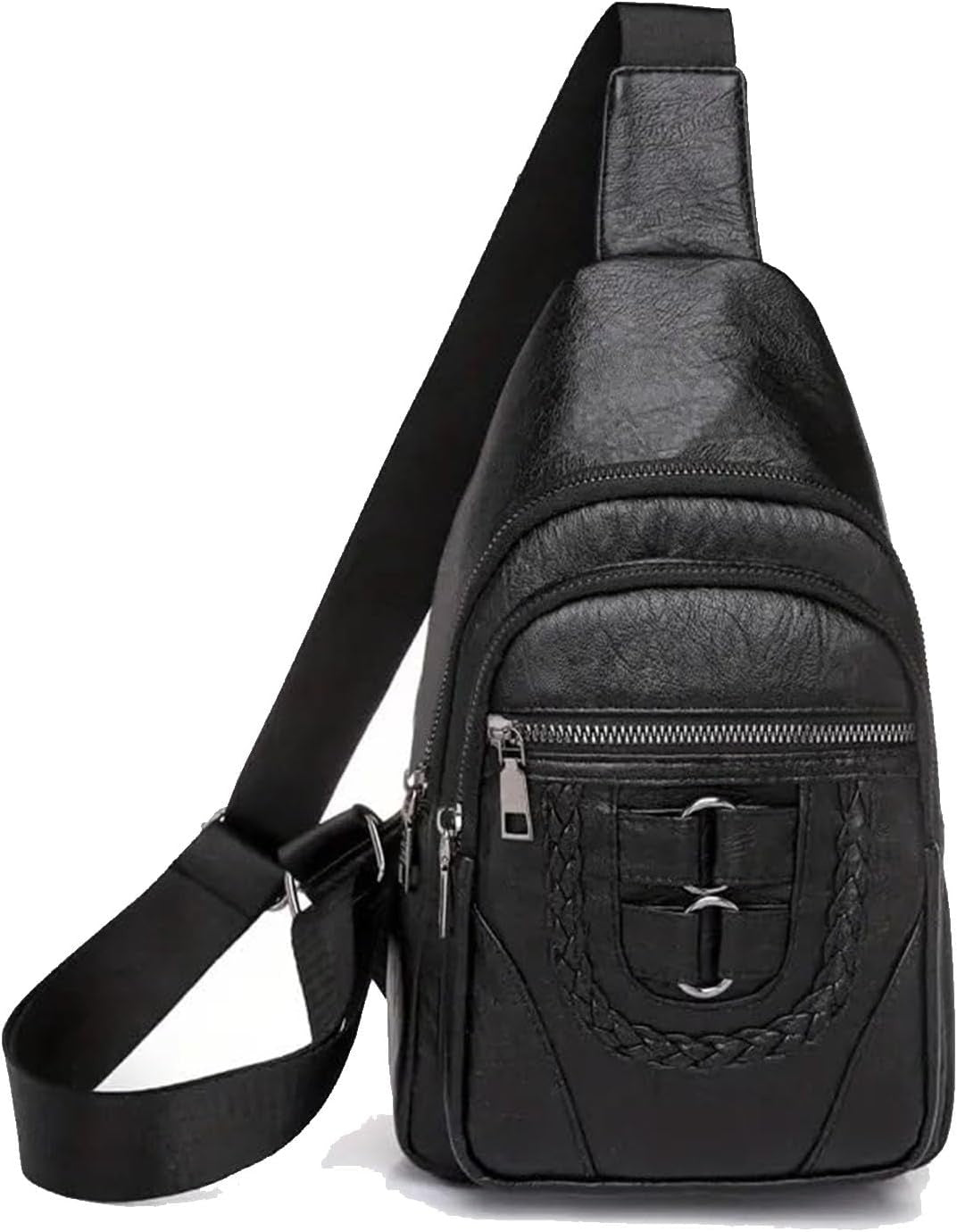 Sling Bag For Women, Multi Pockets CrossBody Bags, Purses Fanny Packs, Vegan Retro Leather Braiding Sling Backpack For Travel - My Store