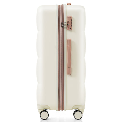 4-piece Suitcase Set With USB Port, Expandable ABS Durable Suitcase With Travel Bag, Cup Holder, With Spinner Wheels, Beige - My Store
