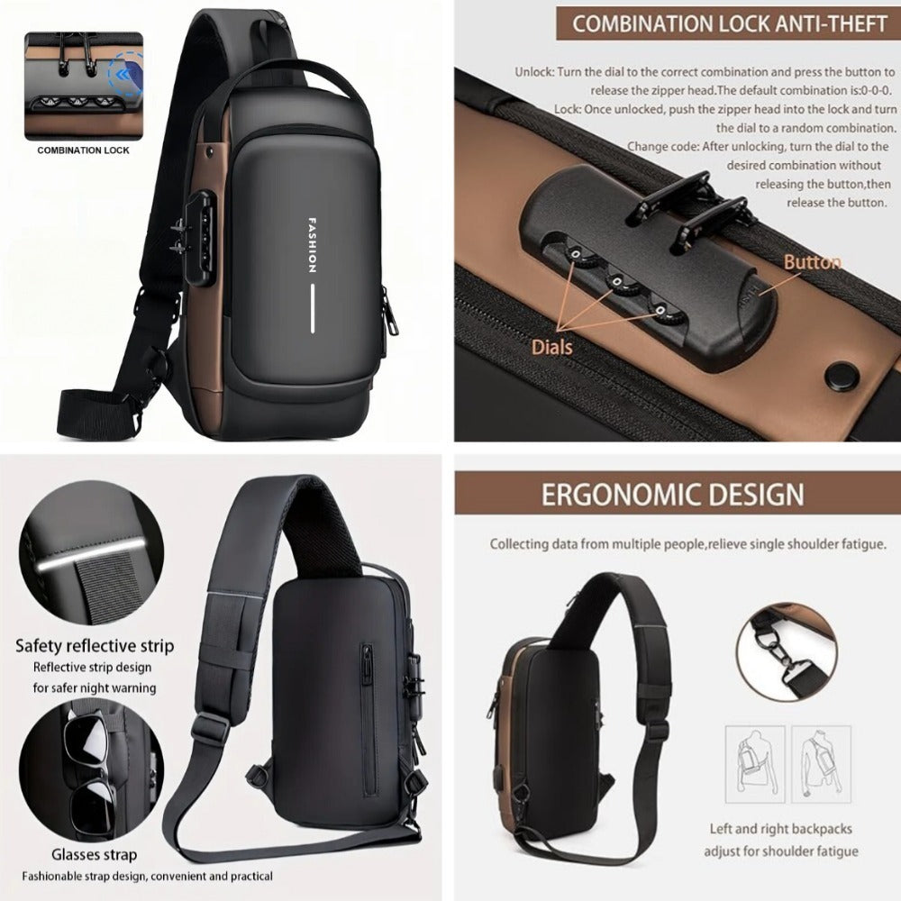 Men S Waterproof Motorcycle Chest Bag - Anti-Theft Shoulder Bag Oxford Fabric, Multifunctional For Hiking Outdoor Activities, Outdoor Shoulder Bag Versatile Carryall Durable Oxford Fabric - My Store