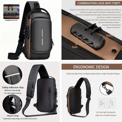 Men S Waterproof Motorcycle Chest Bag - Anti-Theft Shoulder Bag Oxford Fabric, Multifunctional For Hiking Outdoor Activities, Outdoor Shoulder Bag Versatile Carryall Durable Oxford Fabric - My Store