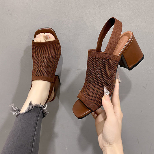 European And American Flying Woven High Heel Chunky Heel Sandals For Women - My Store