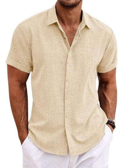 Men's Solid Color Loose Linen Short-sleeved T-shirt - My Store