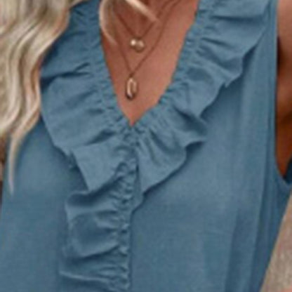 Women's Elegant Casual Summer Dress - V-Neck Sleeveless Ruffled Vacation Long Dress With Pleated Hem - My Store