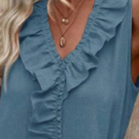 Women's Elegant Casual Summer Dress - V-Neck Sleeveless Ruffled Vacation Long Dress With Pleated Hem - My Store
