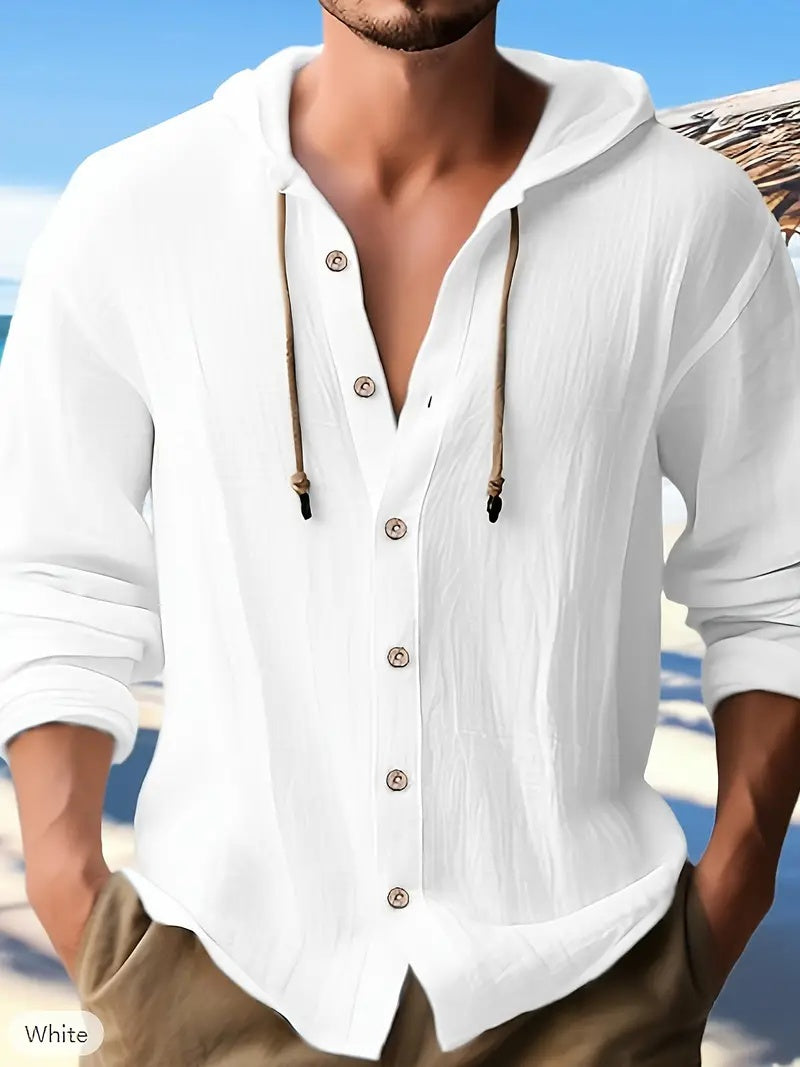 Button-down Drawstring Hooded Long-sleeved Lightweight Top - My Store