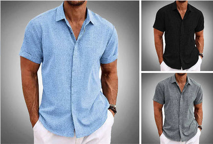 Men's Solid Color Loose Linen Short-sleeved T-shirt - My Store
