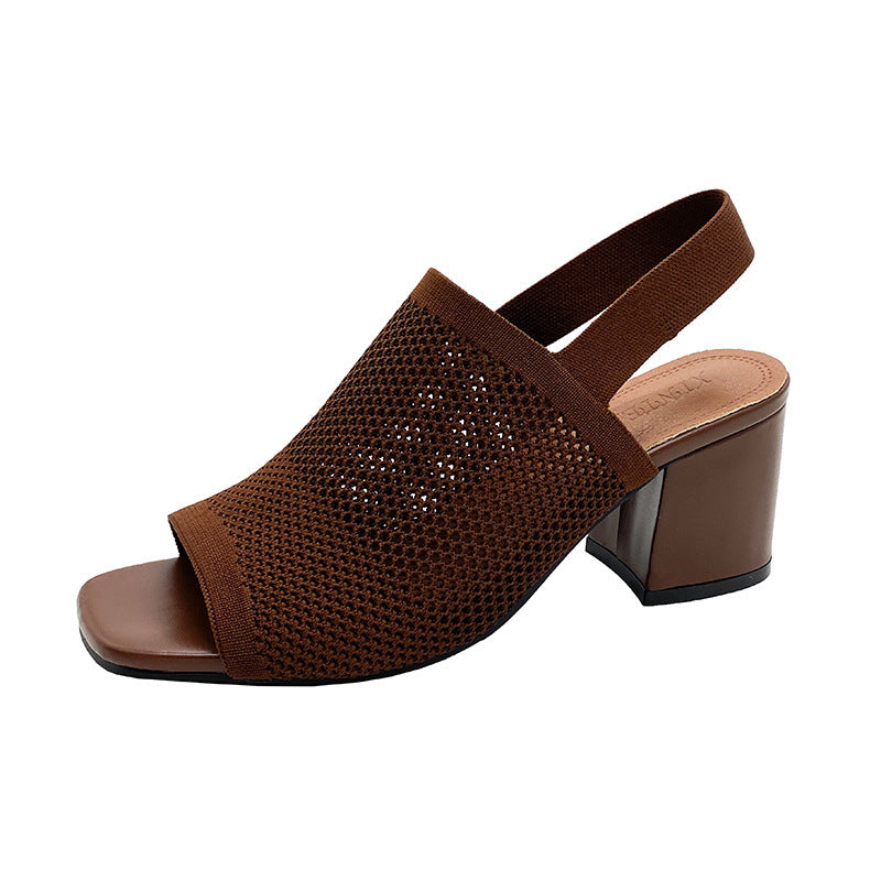 European And American Flying Woven High Heel Chunky Heel Sandals For Women - My Store