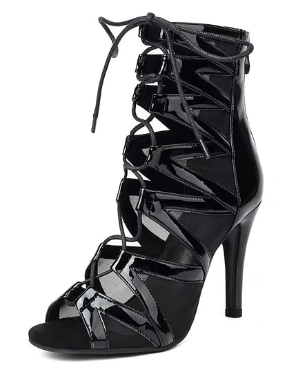 Jazz High Heels Belt Buckle Hollow Mesh Peep Toe Booties - My Store