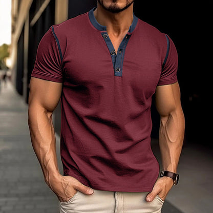 Fashion Short-sleeved Polo Shirt Summer Button V-neck T-shirt Tops Mens Clothing - My Store