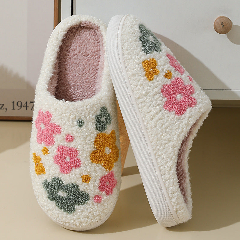 Warm Indoor Comfortable Colorful Flowers Cotton Slippers - My Store