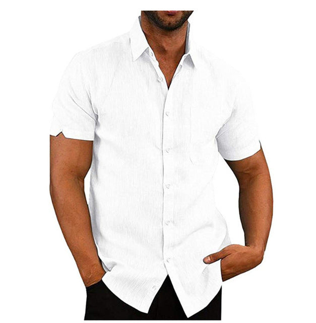Men Short Sleeve Summer Solid Shirts Casual Loose Tops Tee - My Store
