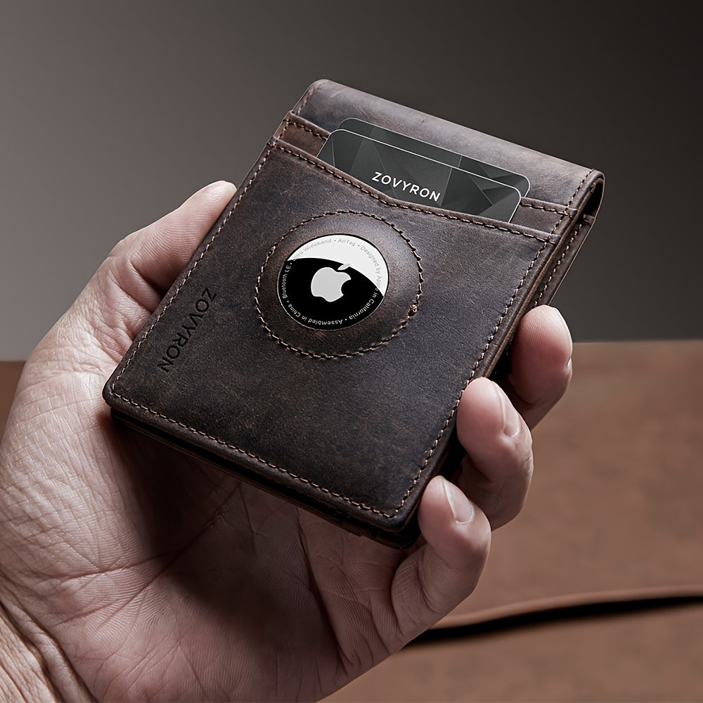 Mens Wallet Genuine Leather Slim Bifold Wallet With Airtag Holder, RFID Blocking, Front Pocket Wallet With Money Clip,ID Window Credit Card Holder - My Store