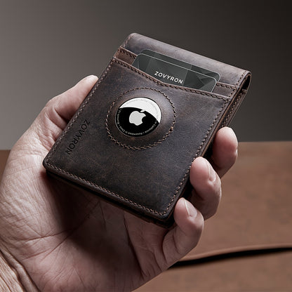 Mens Wallet Genuine Leather Slim Bifold Wallet With Airtag Holder, RFID Blocking, Front Pocket Wallet With Money Clip,ID Window Credit Card Holder - My Store