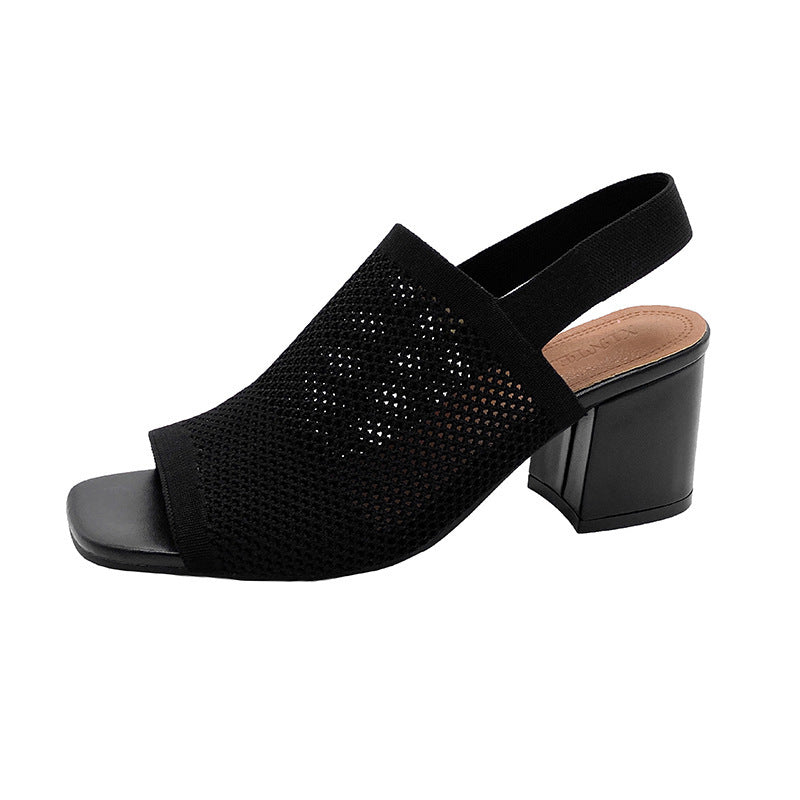 European And American Flying Woven High Heel Chunky Heel Sandals For Women - My Store