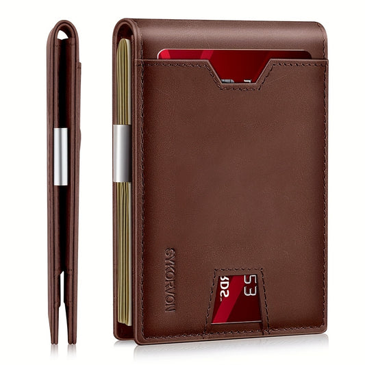 Genuine Leather Bifold Wallet Men, RFID Shielding Wallet Front Pocket Wallet, Suitable For Son And Daughter To Send Daddy's Wallet - My Store