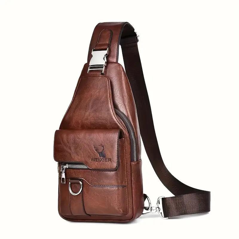 Premium PU Leather Vintage-Style Chest Bag - Spacious Multi-Compartment Crossbody Bag With Waterproof Design, Large Capacity, And Stylish Casual Look For Men - My Store