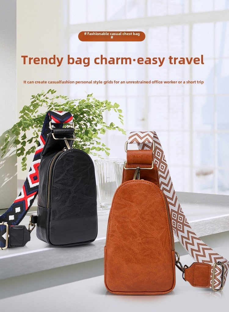 Women Chest Bag Sling Bag, Guitar Strap Small Crossbody PU Leather Satchel Daypack - My Store