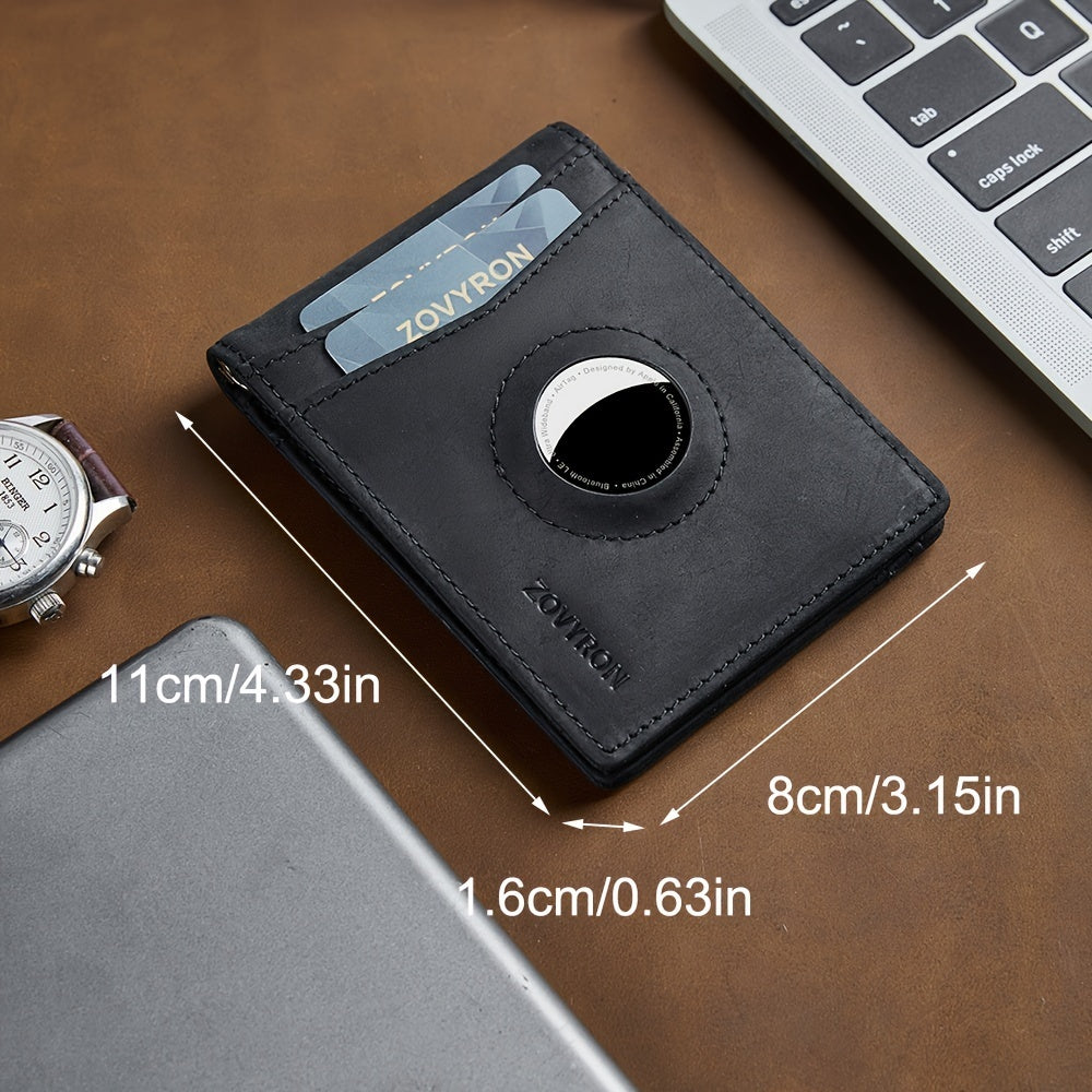 Mens Wallet Genuine Leather Slim Bifold Wallet With Airtag Holder, RFID Blocking, Front Pocket Wallet With Money Clip,ID Window Credit Card Holder - My Store