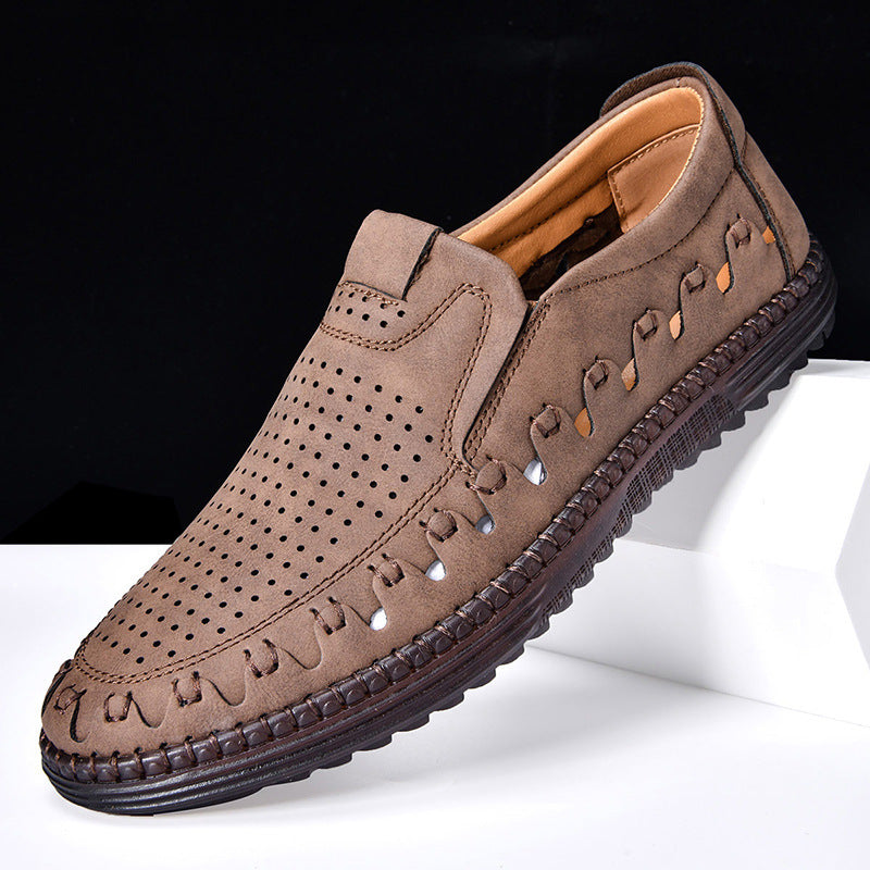Men's Outdoor Casual Shoes Slip-on Flat Handmade Leather Shoes - My Store