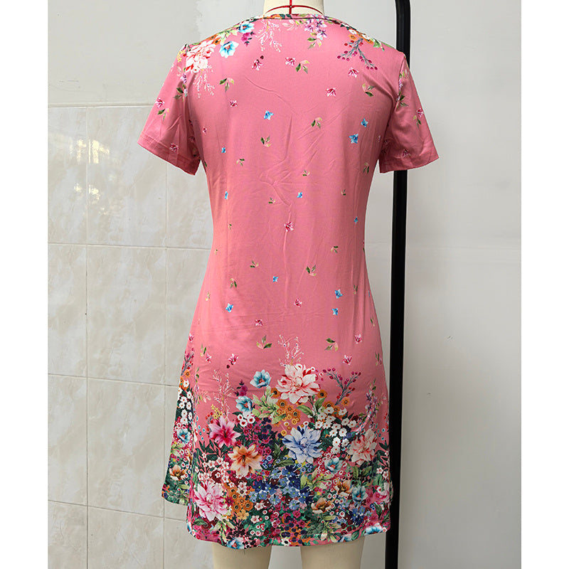 Women's Summer Short Sleeve Casual Dresses Sweet Cute V-Neck Floral Sundresses - My Store