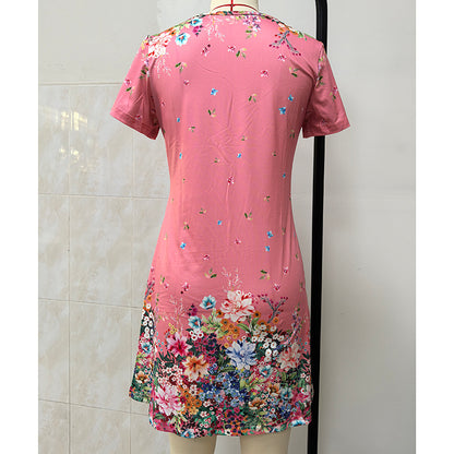 Women's Summer Short Sleeve Casual Dresses Sweet Cute V-Neck Floral Sundresses - My Store
