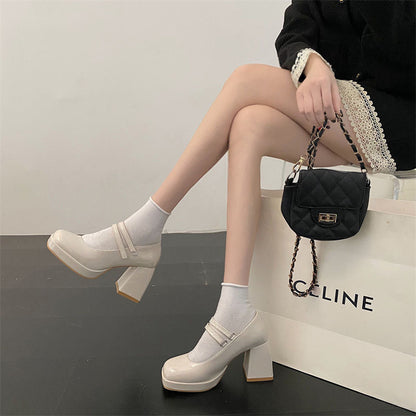 White Mary Jane Chunky Heel Wedding Shoes - My Store