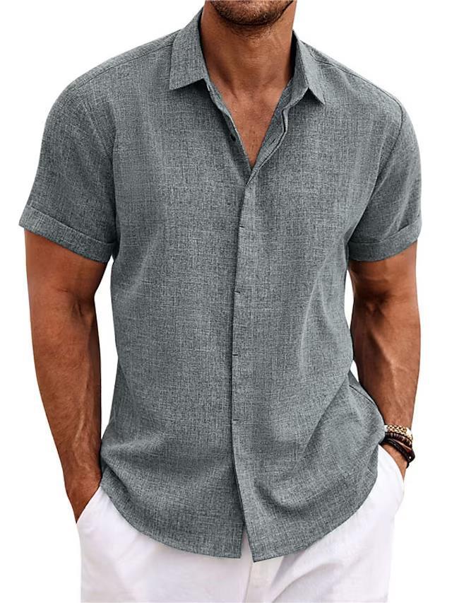 Men's Solid Color Loose Linen Short-sleeved T-shirt - My Store