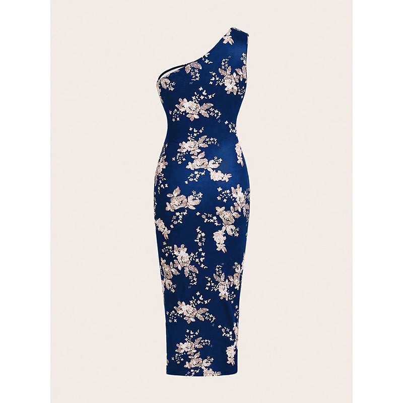 Women's One Shoulder Bodycon Dresses Summer 2025 Ruched High Split Floral Beach Cocktail Wedding Guest Dress - My Store