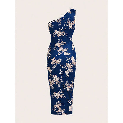 Women's One Shoulder Bodycon Dresses Summer 2025 Ruched High Split Floral Beach Cocktail Wedding Guest Dress - My Store