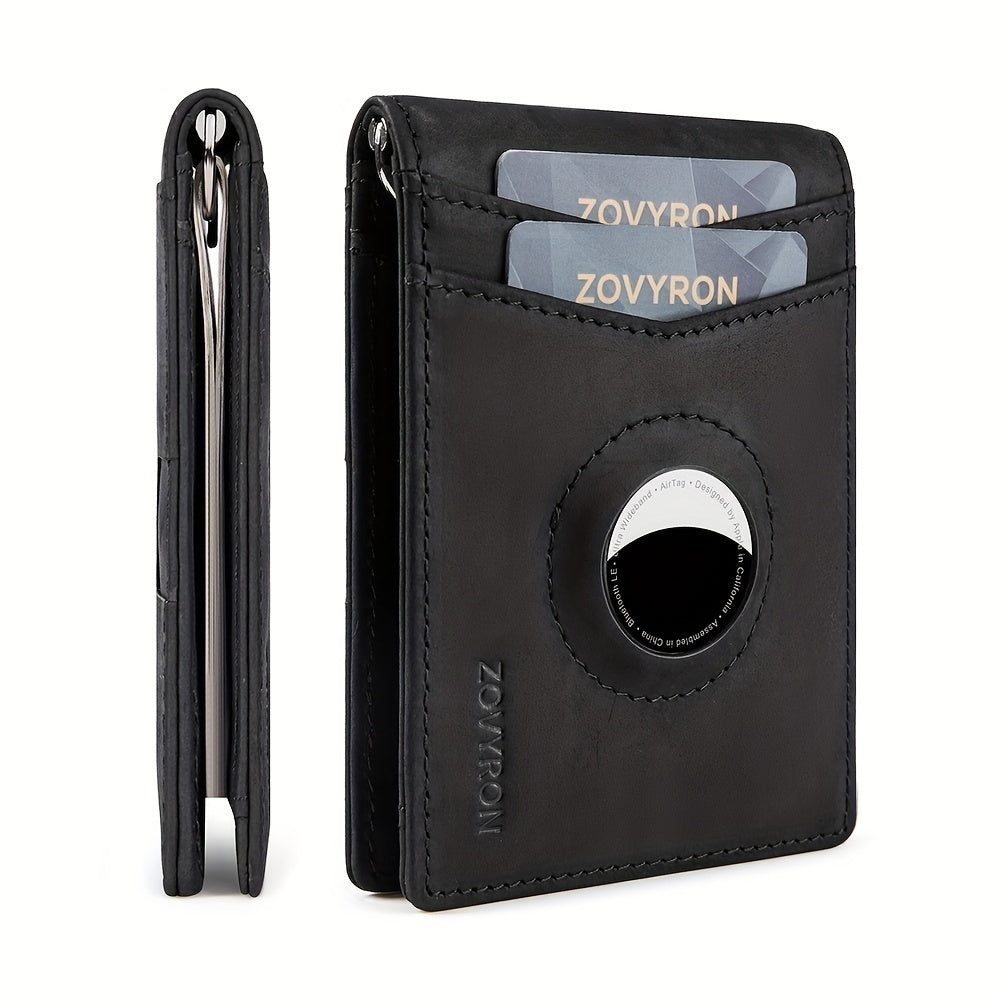 Mens Wallet Genuine Leather Slim Bifold Wallet With Airtag Holder, RFID Blocking, Front Pocket Wallet With Money Clip,ID Window Credit Card Holder - My Store