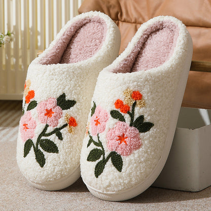 Warm Indoor Comfortable Colorful Flowers Cotton Slippers - My Store