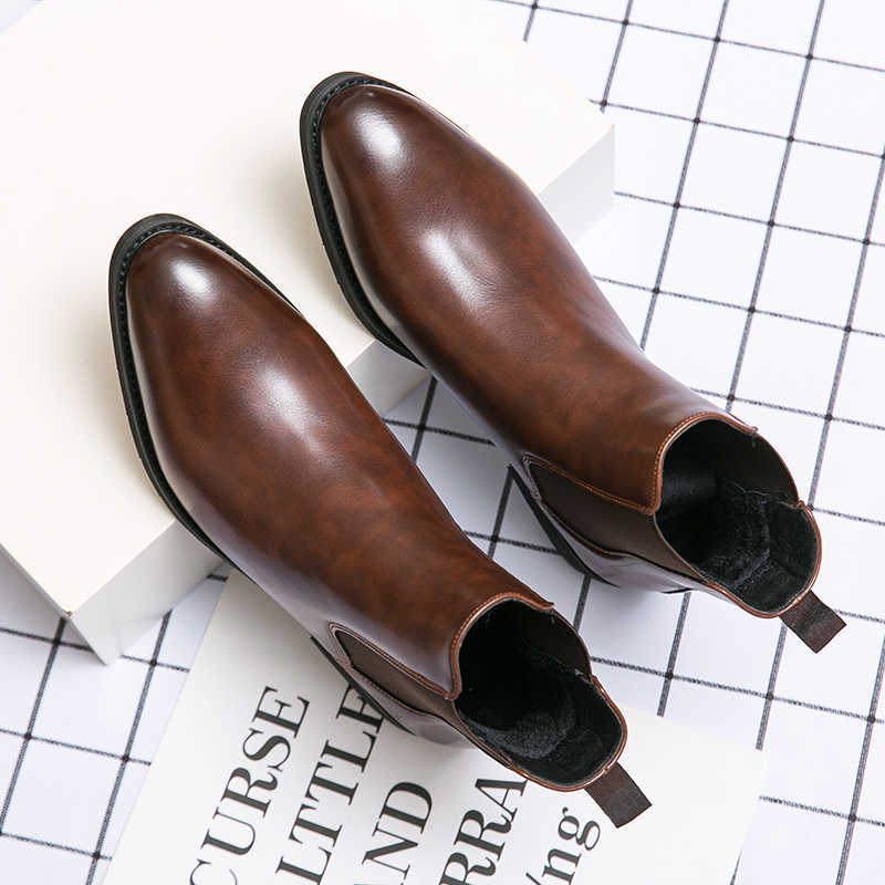 High-top Leather Shoes Men's Pointed Chelsea Booties - My Store