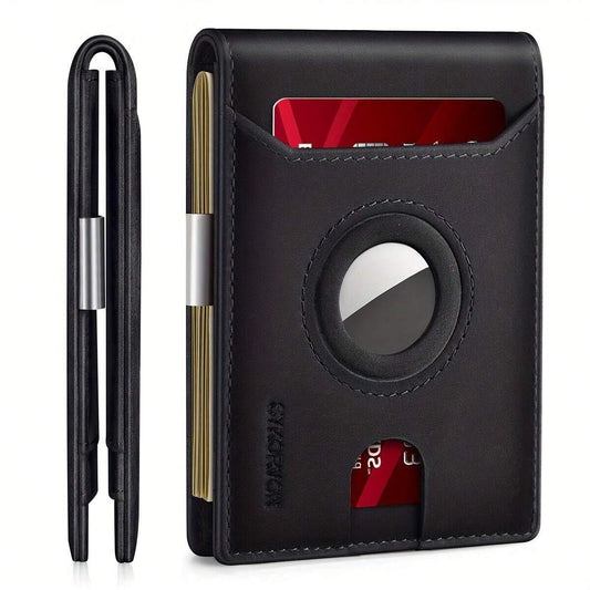 Airtag Wallet Men, Minimalist Front Pocket Wallets With Aritag Holder, Genuine Leather Bifold Slim Wallet, RFID Blocking Wallet For Men Up To 11cards -Air Tag Not Included - My Store