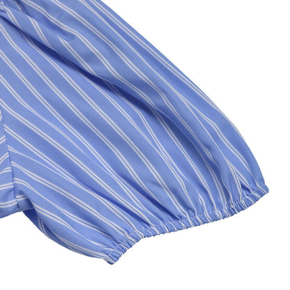 Women's Striped Tie Front Puff Sleeve Summer Casual Mini Dresses Loose Flowy Sundress - My Store