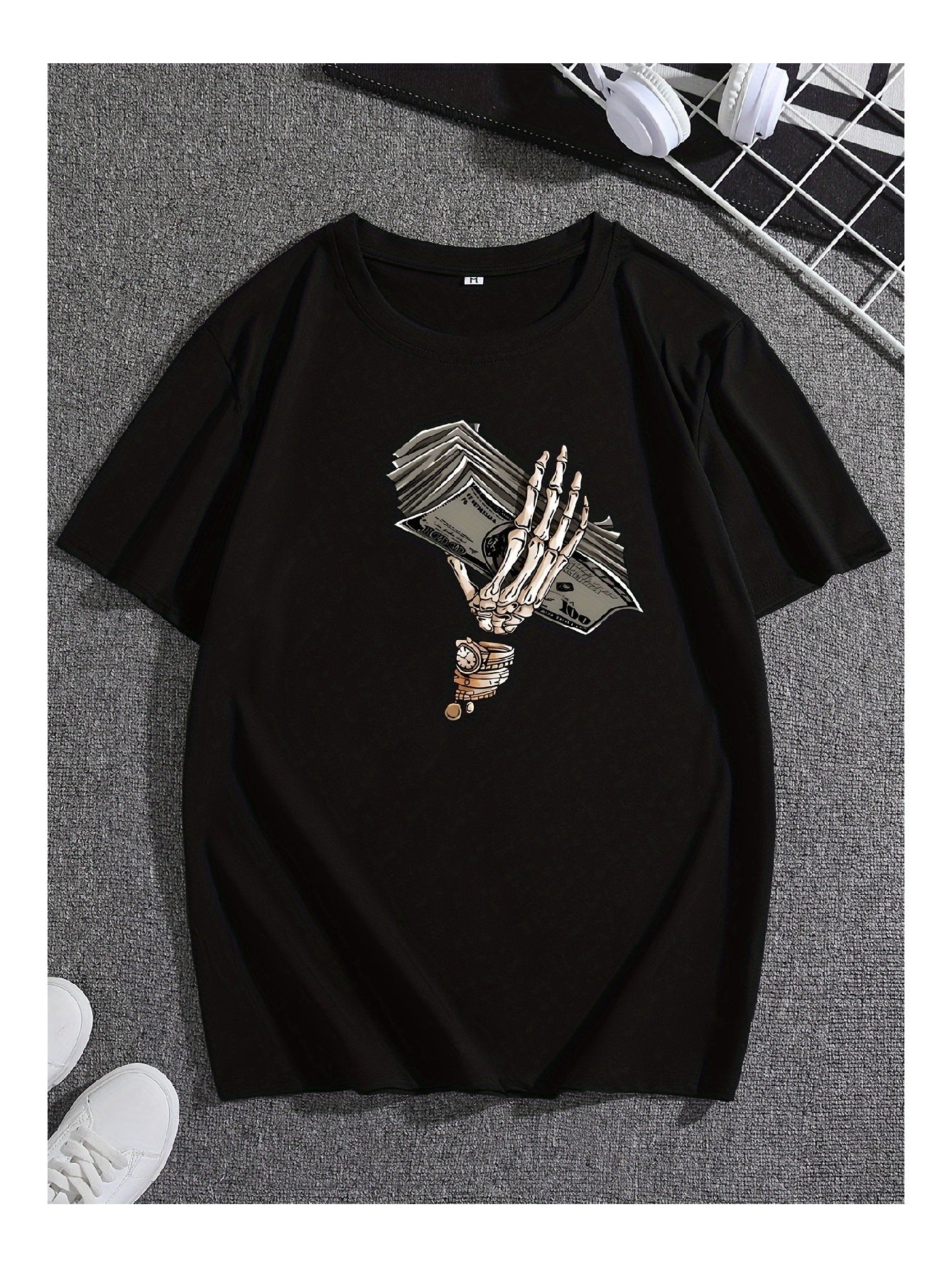 Black Skull Hand Print Shortsleeved Tshirt Fashion Trend Unique Personality - My Store