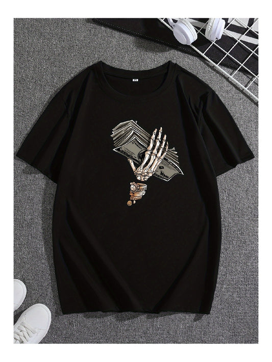 Black Skull Hand Print Shortsleeved Tshirt Fashion Trend Unique Personality - My Store