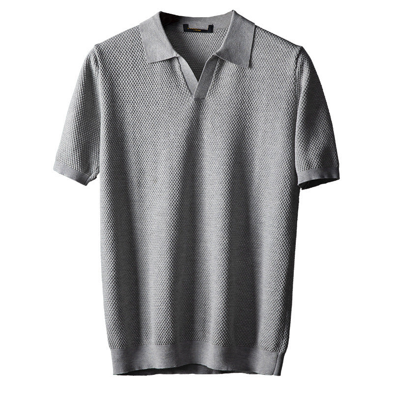 Men's V Knit Lapel Short Sleeve Top - My Store