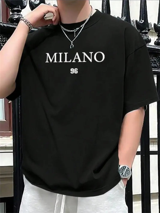 Teen Casual Crew Neck T-Shirt With Milano Print - Regular Fit, Ideal For Spring Summer Outdoor Wear - My Store