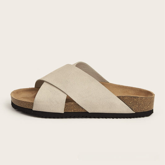 European And American Plus Size Khaki Round Toe Cross Roman Style Slip-on Flat Sandals - My Store