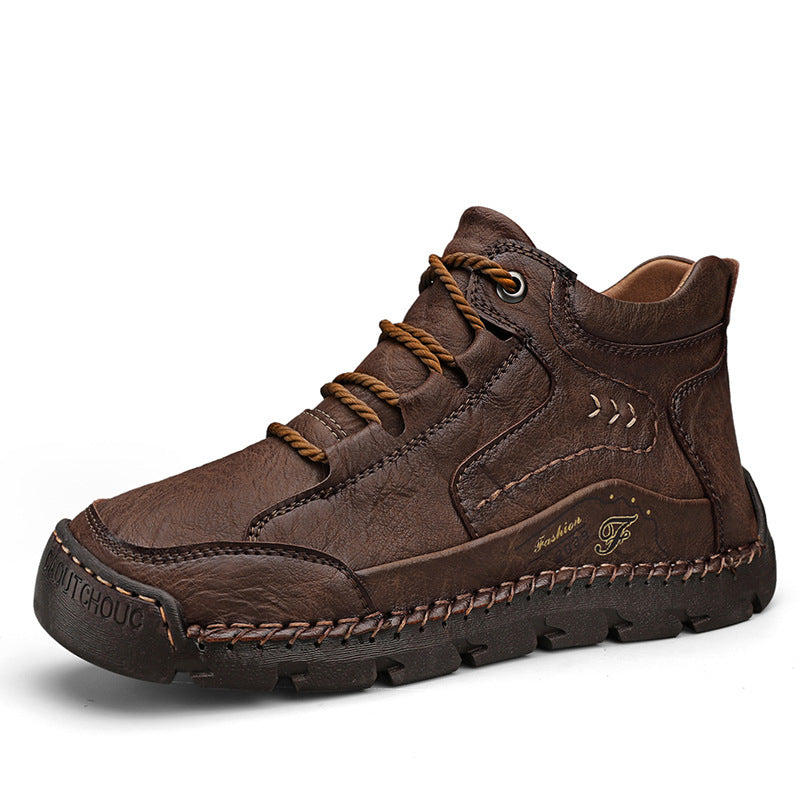 Fleece-lined Warm Mid-top Cotton-padded Shoes Soft Bottom Stitching Non-slip Men's Outdoor Leisure Shoes - My Store