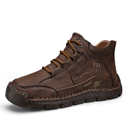 Fleece-lined Warm Mid-top Cotton-padded Shoes Soft Bottom Stitching Non-slip Men's Outdoor Leisure Shoes - My Store