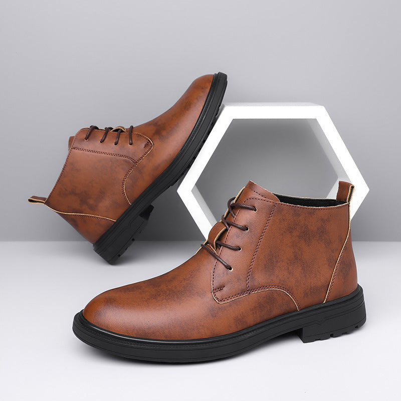 Retro Lace Up Denim Trendy Mid-length Warm Non-slip Men's Martin Boots - My Store