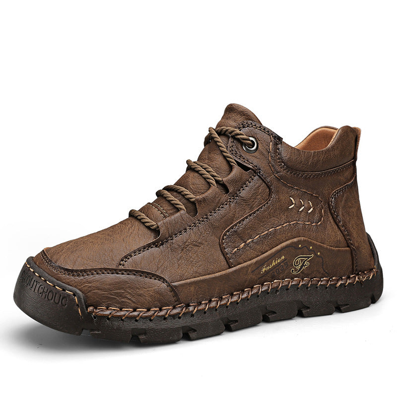 Fleece-lined Warm Mid-top Cotton-padded Shoes Soft Bottom Stitching Non-slip Men's Outdoor Leisure Shoes - My Store