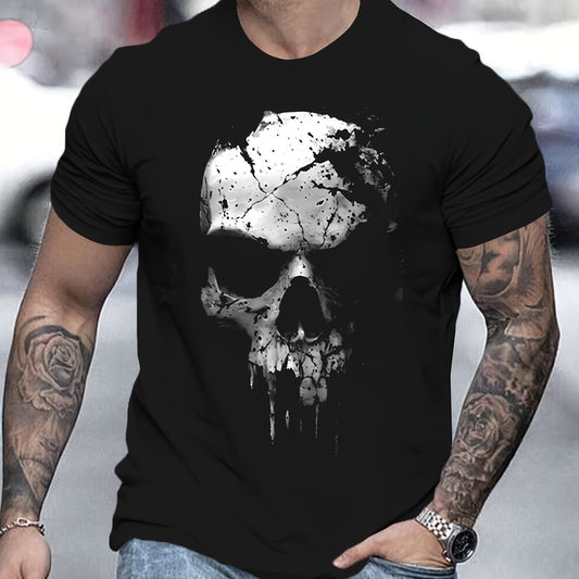 A Novel And Cool Top For Men To Wear Outdoors In Summer, Featuring A 3D Digital Shattered Skull Pattern And A Round Neck Short Sleeved T-shirt - My Store