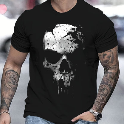 A Novel And Cool Top For Men To Wear Outdoors In Summer, Featuring A 3D Digital Shattered Skull Pattern And A Round Neck Short Sleeved T-shirt - My Store